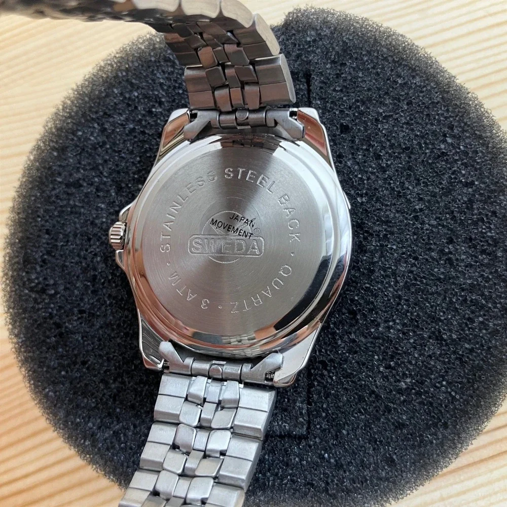 Sweda TVG Mens Watch Quartz Japan Movement Silver Stainless Steel Link Bracelet
